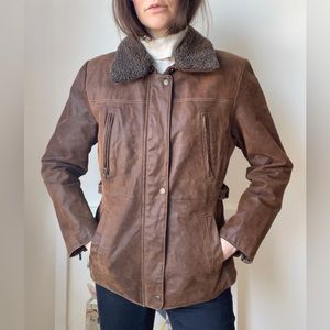 Brown aviator leather jacket / 90’s vintage / approx Large